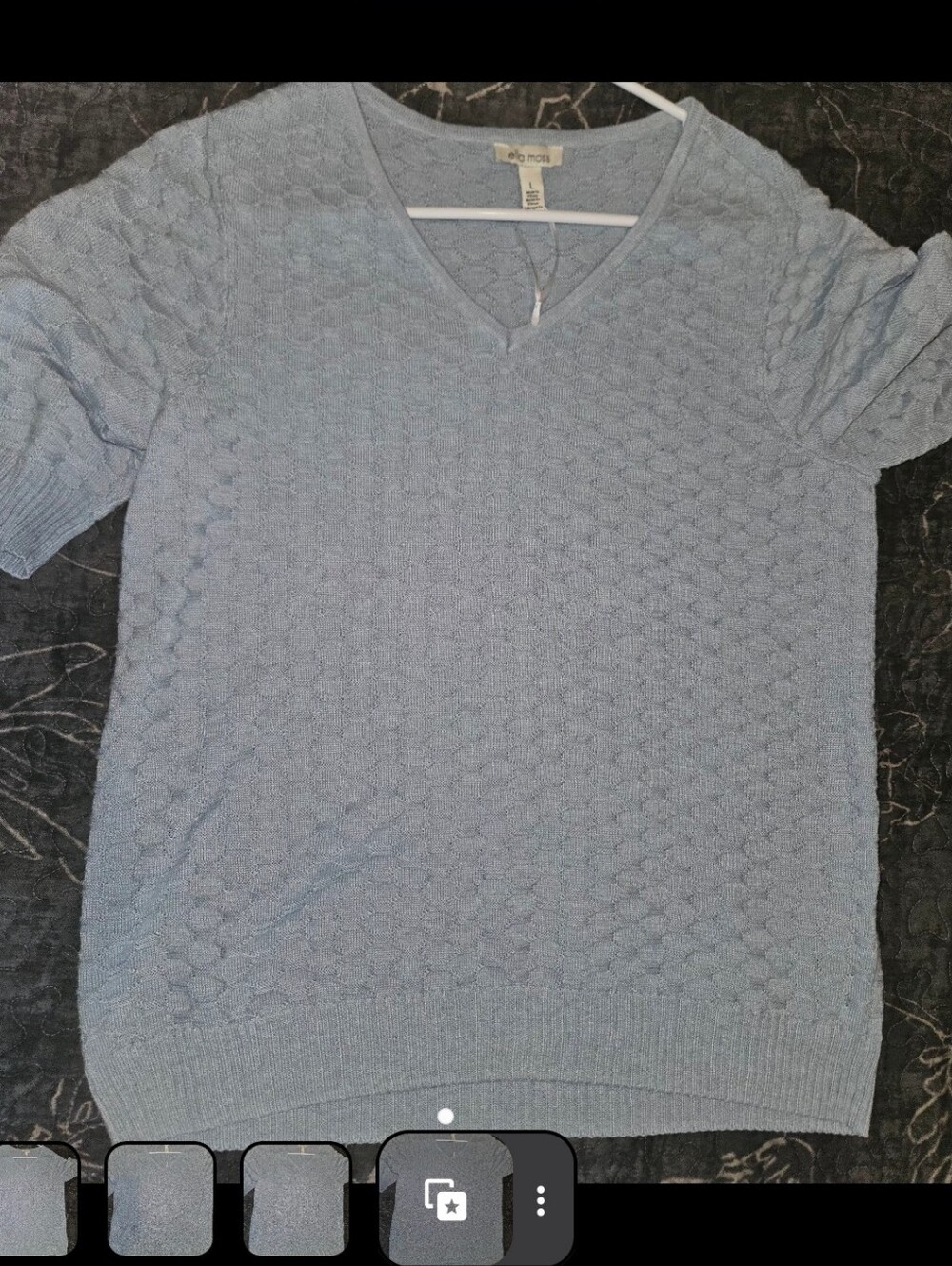 Ella Moss Light Blue V-Neck Textured Knit Sweater